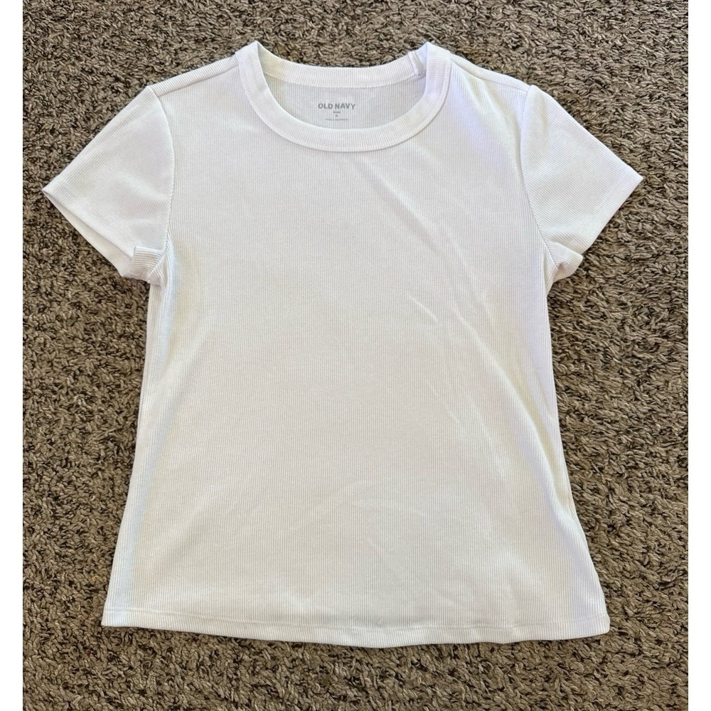 Old Navy White Ribbed Short Sleeve Tee